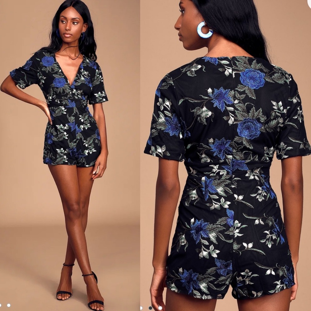 Lulu's Black and Blue Floral Jumpsuit